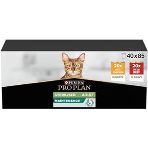 Purina Pro Plan Alimento Umido per Gatti Adulti Sterilizzati - Manzo & Pollo, 40 x 85 g