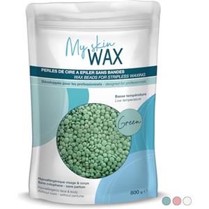 My Skin Wax - Cera Depilatoria Senza Strisce, 800g, Ipoallergenico, Cera Ceretta Brasiliana Dolce Senza Arrossamenti, Uomo/Donna, Speciale Pelle Sensibile, Viso, Bikini, Brasiliano, Naso (verde)