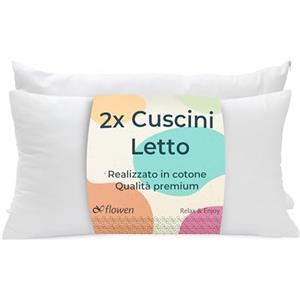 Flowen Cuscini Letto Coppia di Guanciali 48x74 per Dormire Imbottitura Standard Antiacaro Anallergico Traspirante Rettangolare per Matrimoniale Singolo con Federa in Cotone e Poliest. Sfoderabile e Lavabile