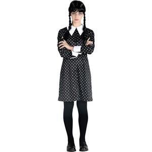 Ciao- mercoledì Addams Vestito Costume Travestimento Bambina Ragazza Originale Wednesday (Taglia M) con Parrucca, Colore Nero, Bianco