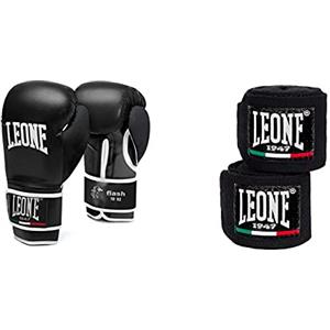 LEONE 1947 Flash Guantoni, Nero, 10 Oz & 1947 AB705 Bendaggi, Nero, 2,5 m