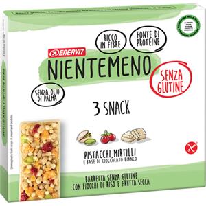 Enervit Nientemeno Barretta Pistacchi e Mirtilli - Senza Glutine, Ricca in Fibre e Proteine, con Cioccolato Bianco - 3x23g
