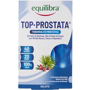 equilibra Integratori Alimentari, Top Prostata, Integratore per la Funzionalità della Prostata, con Serenoa Repens, Olio di Semi di Zucca e Mirtillo Rosso con Zinco e Vitamina E, 40 Capsule