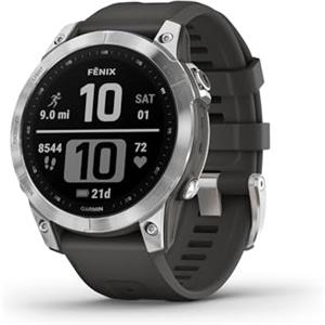 Garmin gēnix 7 Smartwatch, Touchscreen, +30 Sport, GNSS multibanda, Cardio, SpO2, Mappe, Musica, Garmin Pay, Autonomia 18 giorni, Argento/Grafite, 47mm, Display 1.3