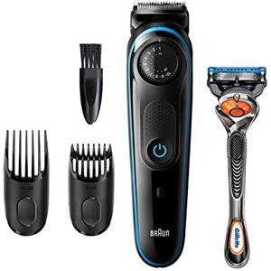 Braun BT3240 Regolabarba Uomo, Rifinitore e Tagliacapelli con Lame Affilate di Lunga Durata e 39 Impostazioni di Lunghezza, Nero/Blu