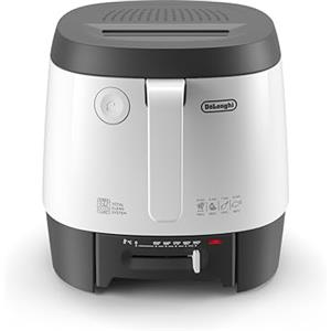 De'Longhi FS3061 Friggitrice con cestello removibile e lavabile in lavastoviglie, antiaderente, termostato regolabile, design compatto, capacità 2,3L, 1800 W, bianco/grigio