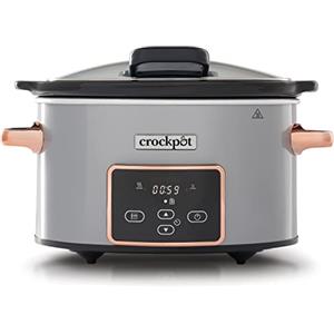 Crock-pot Pentola per Cottura Lenta, Slow Cooker, 3.5l, fino a 4 Persone, Coperchio a Cerniera, Timer digitale Countdown, 2 Impostazioni e Funzione Warm automatica, 200W, Ceramica, Argento