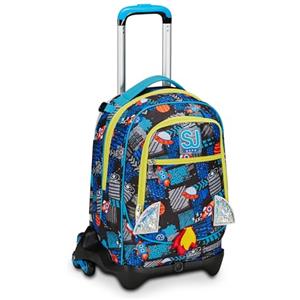 Seven SJ Gang Trolley Scuola Jack 3 Ruote, Blu, Go to Space, 3 in 1, Triplo Uso, Zaino Con Carrello Sganciabile, Tasca Porta Borraccia e Crossover System, Elementare, Bambino