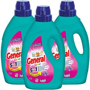 General 3x detersivo liquido General Color 5in1 per Lavatrice 28 Lavaggi - 3 Flaconi da 1,26L ciascuno