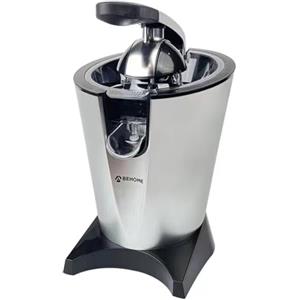BEHOME Spremiagrumi Elettrico Professionale 2Litri | Spremiagrumi da Bar a Leva con braccio e beccuccio | 2 coni Acciaio Inox per Arancia e Limone e Filtro interno, nero e silver