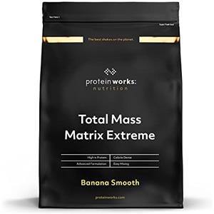 THE PROTEIN WORKS Matrix Massa Totale Extreme, Frullato di Proteine in Polvere Ipercalorico & Iperproteico, Per Aumentare di Peso, 5 Agitare, Banana Vellutata, 1.325 kg