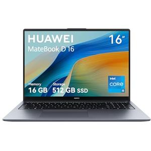 HUAWEI MateBook D16 Laptop, Display FullView da 16 Pollici, Processore Intel Core i5, 16GB RAM, 512GB SSD, Windows 11 Home, Peso di 1.68 kg, Grigio Spaziale