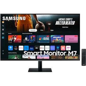 Samsung Smart Monitor M7 (S32DM702), Flat 32'', 3840x2160 (UHD 4K), Smart Hub con app di streaming, Office 365, Gaming Hub, Speaker integrati, Telecomando, WiFi, HDMI, USB-C