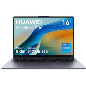 HUAWEI MateBook D16 Laptop, Display FullView da 16 Pollici, Processore Intel Core i5, 8GB di RAM, SSD da 512GB, Windows 11 Home, Case leggero da 1.68 kg, Grigio Spaziale, Versione Tedesca