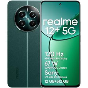 realme 12+ 5G Smartphone 12+512 GB con NFC, Sony LYT-600 OIS, Chipset Dimensity 7050 5G, Display AMOLED da 120 Hz, Smart Touch antipioggia, SUPERVOOC da 67 W, Pioneer Green(no adapter)