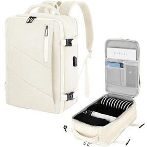 VOESLD Zaino per Ryanair 40x20x25, Zaino da Viaggio Aereo Bagaglio a Mano Beige Zaino Porta PC Donna Uomo Impermeabile Zaino Bagaglio a Mano per Tutte le Principali Compagnie Aeree, con Porta USB 20L