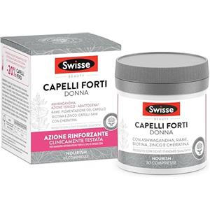 SWISSE Capelli Forti Donna - Integratori per Capelli Donna con Biotina Zinco Rame, 30 Compresse - Integratore con Cheratina per Capelli Forti ad Azione Rinforzante e Tonico-Adattogena - Made in Italy