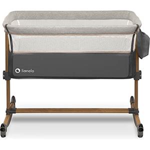lionelo LEONIE culla e lettino da affiancare per neonato con materasso e funzione dondolo Regolazione in altezza a 5 livelli Opzione d'inclinazione Arioso co-sleeping portatile culla 2 ruote (Gray)