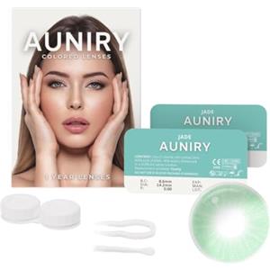 AUNIRY Lenti a Contatto Colorate Verdi Chiare Naturali JADE: Kit Completo (2 Lenti Colorate Annuali Non Graduate, Pinzetta, Applicatore e Portalenti), Adatte per Occhi Scuri e Senza Gradazione
