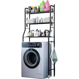 CLICLED Scaffale Bagno da parete sopra lavatrice Mensole salvaspazio Mobile 3 Ripiani Appoggio Nero 152x68x25 Portaoggetti detersivi asciugamani organizer
