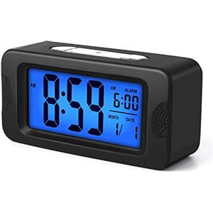 Plumeet Sveglia Elettronica con Luce a Induzione, Orologio Digitale Illumina l'Intera Notte, Display LCD da 4'' Visualizza Ora e Data Radiosveglia da Comodino con Funzione di Snooze (Nero)