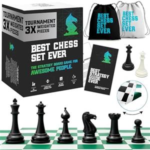Chess Geeks Best Chess Set Ever Set Scacchi Professionale 3X Peso Triplo | Pezzi Staunton peso 3X, scacchiera reversibile in silicone 50x50 cm, guida e borse