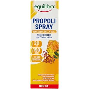 equilibra Integratori Alimentari, Propoli Spray, Integratore a Base di Propoli, Erisimo e Aloe Vera, per il Benessere della Gola, Azione Emolliente e Lenitiva, Flacone Spray 20 ml