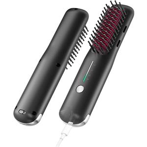Novus - Spazzola lisciante portatile con ioni negativi, spazzola lisciante a pettine caldo per donne, leggera e piccola da portare con sé, ricaricabile tramite USB, anti-scottature