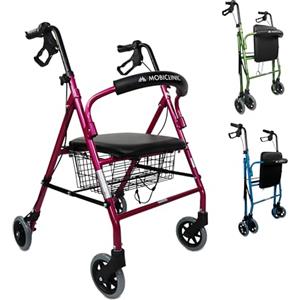 Mobiclinic, Deambulatore per anziani, Alluminio, Leggero, Freni manuali e bloccabili, Girello con seduta 4 ruote, Pieghevole, Modello escorial, Marchio europeo