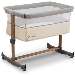 lionelo LEONIE culla e lettino da affiancare per neonato con materasso e funzione dondolo Regolazione in altezza a 5 livelli Opzione d'inclinazione Arioso co-sleeping portatile culla 2 ruote (Beige)