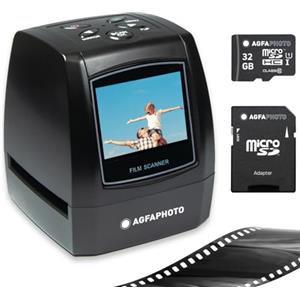 AgfaPhoto AGFA Photo Pack Scanner digitale Realiview AFS100 + 1 scheda SD da 32 GB - Scanner di film, negativi 35 mm/135 e diapositive (10 MP, schermo LCD da 2,4 pollici), nero