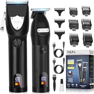 YiLFo Tagliacapelli Uomo Professionale, Regolabarba Uomo Set Macchinetta Per Capelli, Rasoio Elettrico Barba LCD Schermo USB Ricaricabile Impermeabile Portatile Trimmer per Famiglia Barbiere