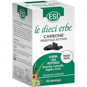 le dieci erbe ESI - Le Dieci Erbe Carbone Vegetale Attivo, Integratore Alimentare con Estratti Vegetali, Combatte Gonfiore Addominale e Flatulenza, Effetto Pancia Piatta, Senza Glutine e Vegan, 60 Naturcaps