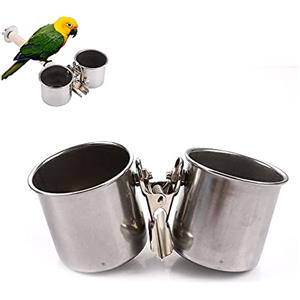 YANJIY Ciotola per pappagalli, ciotola per uccelli, gabbia in acciaio inox, ciotola per l'alimentazione dell'acqua con clip, per gli amanti degli uccelli, pappagalli, ara, parrocchetti, calopsitte