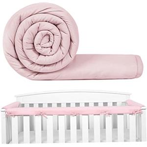 SMELEYOU Paracolpi Per Lettino 3 Pezzi Protezione Per Sponde Per Lettino Per Bambini Per Culla Da Masticare Protezione Per La Dentizione Avvolgente Per Sponde Imbottite Per Sponde Laterali Anteriori Rosa