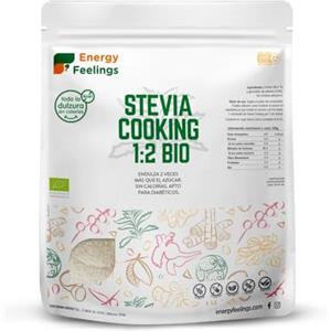 Energy Feelings Stevia Cooking BIO 1:2-1Kg, Mix di Eritritolo con Stevia in Polvere. Dolcificante Naturale Vegano Senza Zucchero nè Glutine, Addolcisce il doppio dello Zucchero