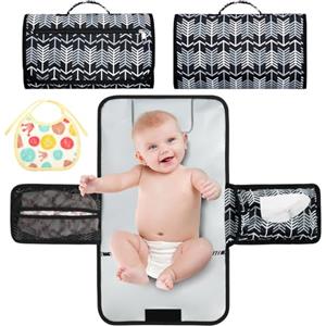 HOTUT Fasciatoio Portatile Pieghevole da Viaggio, Pieghevole Impermeabile Fasciatoio con Cuscino Poggiatesta Tasche, Kit Cambio Pannolino per Neonato Esterno Casa Viaggio, Regalo Battesimo Bimbo