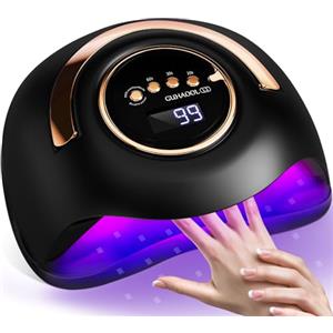 GUHAOOL Lampada Unghie UV LED, 180W Fornetto Unghie Può Curare Rapidamente, con 4 Timer 10s/30s/60s/99s,Sensore Di Avvio Automatico, LCD Display Lampada per unghie per Gel Nail Polish Light, Nero