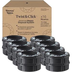 Tommee Tippee ricariche originali per Sistema Avanzato di Smaltimento Pannolini Twist and Click, confezione esclusiva da 16, per una ricarica facile e conveniente