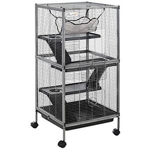 PawHut Gabbia in Acciaio per Roditori, Criceti e Cincillà con 3 Piani, 4 Ruote, Amaca e Vassoio Rimovibile 52 x 52 x 113.5cm