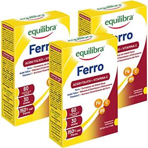 equilibra Integratori Alimentari, Ferro con Acido Folico + Vitamina C, Integratore a Base di Ferro, per la Normale Funzione dei Glubuli Rossi e dell'Emoglobina, 60 Capsule Vegetali