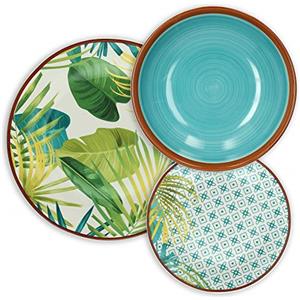 Tognana Jungle Servizio Piatti Per 6 Persone, Porcellana E Stoneware Decorato A Mano, Multicolore, 18 Pezzi
