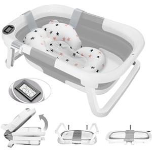 Kasanni Vaschetta Bagnetto Neonato Pieghevole con Indicatore di Temperatura, Bagnetto Neonato con Supporto, Vasca Neonato Bagnetto con Presa per Soffione Doccia, Salvaspazio, per Bambini da 0 a 36 Mesi