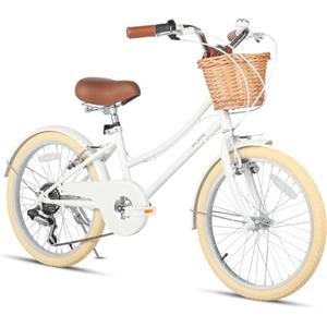 Glerc Missy 20 Pollici Ragazza Cruiser Bambini Bicicletta 6 Velocità Teen Hybrid City Bike per Giovani età 6 7 8 9 10 11 12 Anni con Cestino in Vimini & Leggero, Bianco