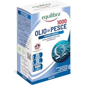 equilibra Integratori Alimentari, Olio di Pesce 1000, Integratore a Base Acidi Grassi Polinsaturi della Serie Omega-3 EPA e DHA, con Vitamina E, Normale Funzione Cardiaca, 60 Capsule Vegetali