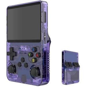 AMCR Console di gioco portatile retrò, R36S, display IPS da 3,5 pollici, scheda TF da 64 GB, oltre 10.000 giochi, con sistema Linux open source (lingua italiana non garantita), viola