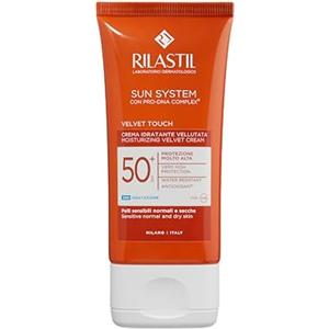 Rilastil Sun System Crema Velluta Idratante Viso, Texture Extra Soffice a Rapido Assorbimento, Pelli Sensibili, Resistente all'Acqua SPF 50+, Confezione da 50ml