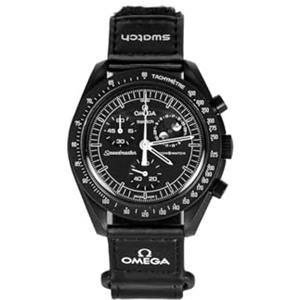 Swatch Orologio da Polso Moonswatch Omega x Mission to the Moonphase Snoopy Nero