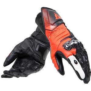 Dainese - Carbon 4 Long Gloves, Guanto Moto Lungo in Pelle, con Protezioni delle Nocche in Carbonio, Uomo, Nero/Rosso-Fluo/Bianco, S