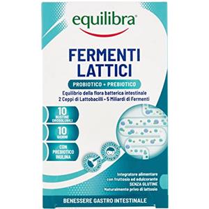 equilibra Integratori Alimentari, Fermenti Lattici, 5 Miliardi U.F.C., Integratore a Base di Fermenti Lattici ad Azione Probiotica, con Inulina, Equilibrio Flora Intestinale, 10 Bustine Orosolubili